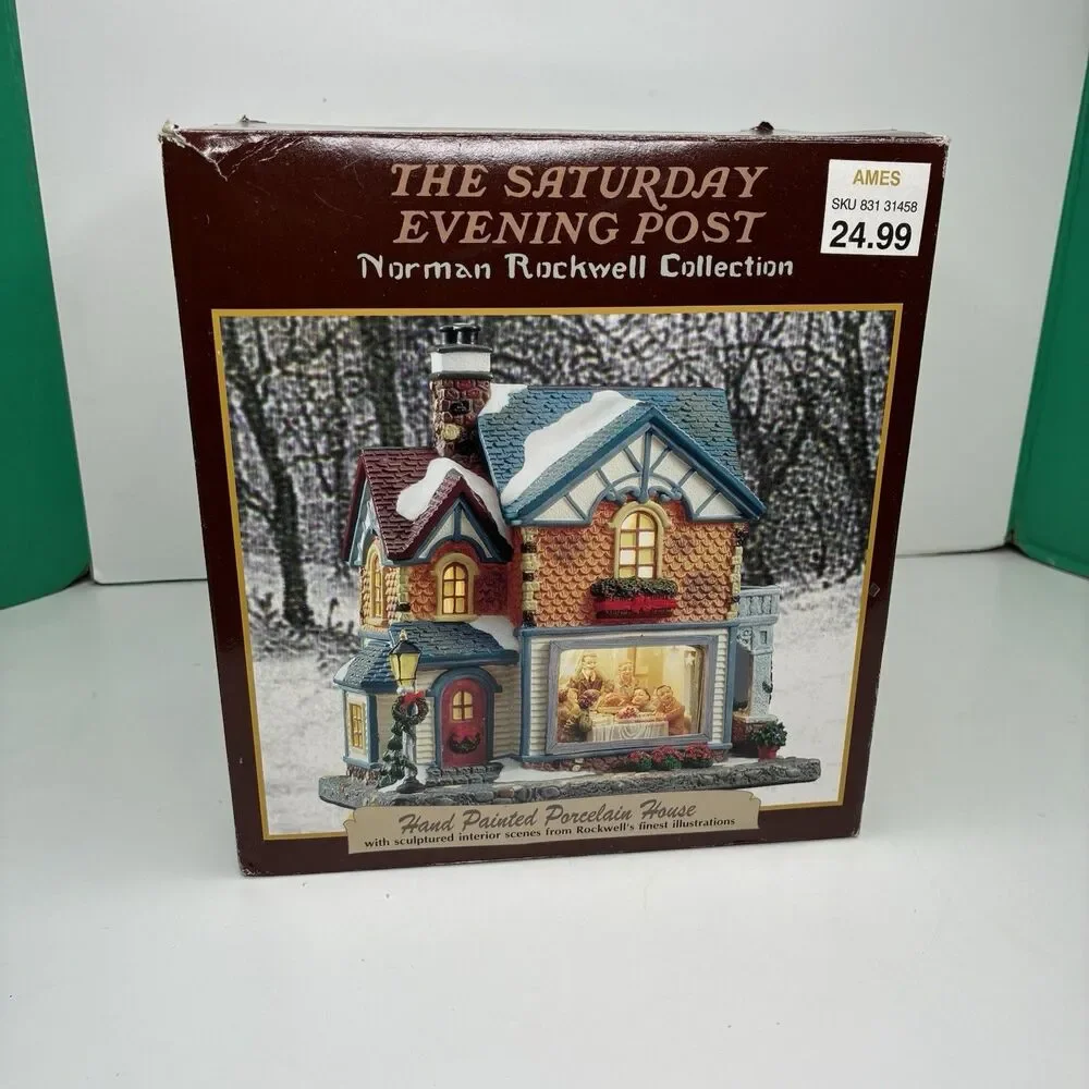 Saturday Evening Post Freedom From Want Porcelain Lighted Christmas House w/ Box